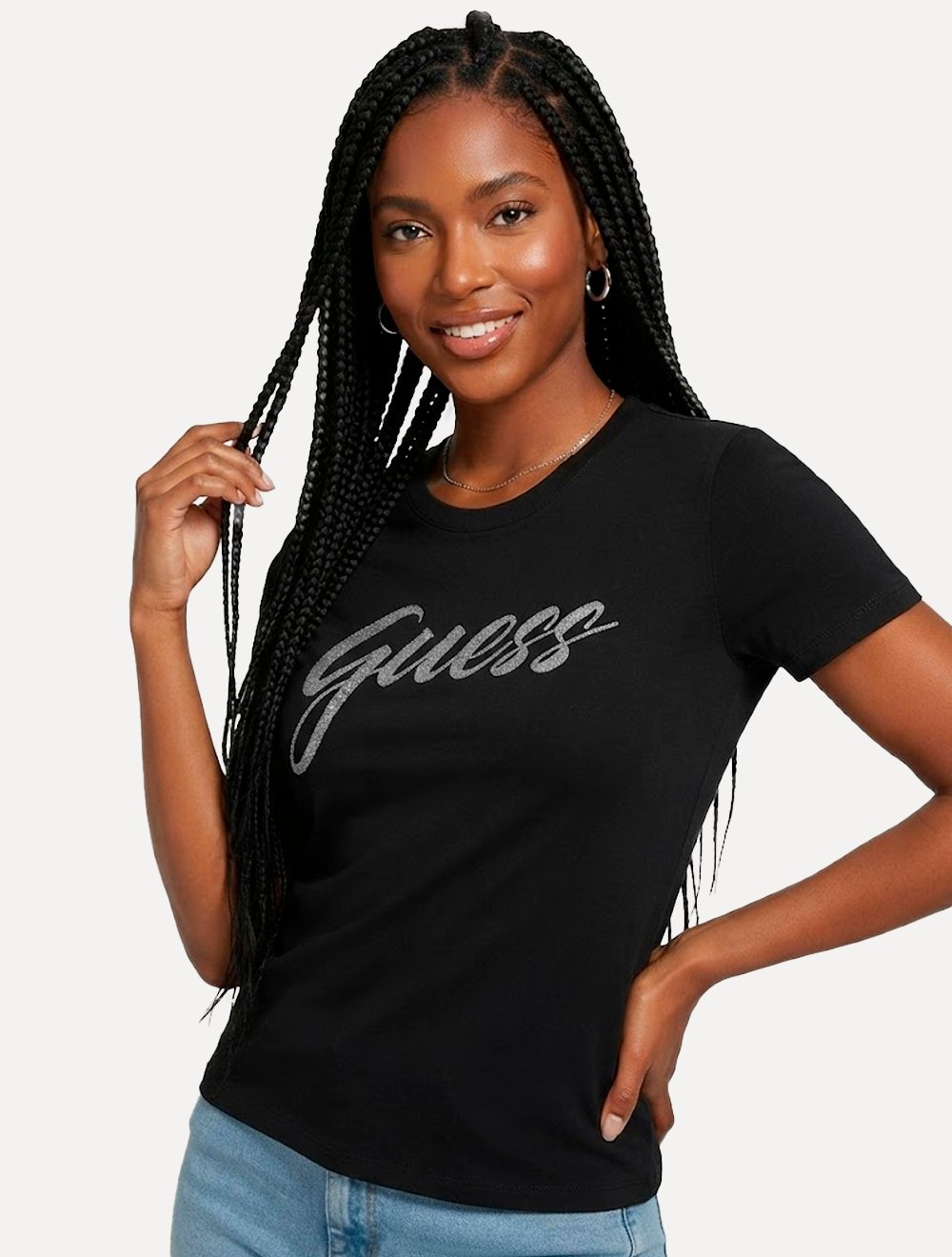 Camiseta Guess Feminina Signature Bright Logo Preta
