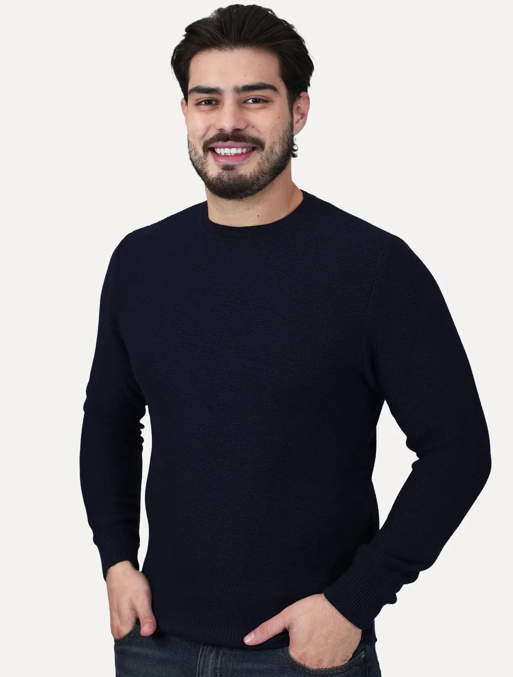 Suéter Dixen Masculino Tricot Basico Gola Careca Azul Marinho