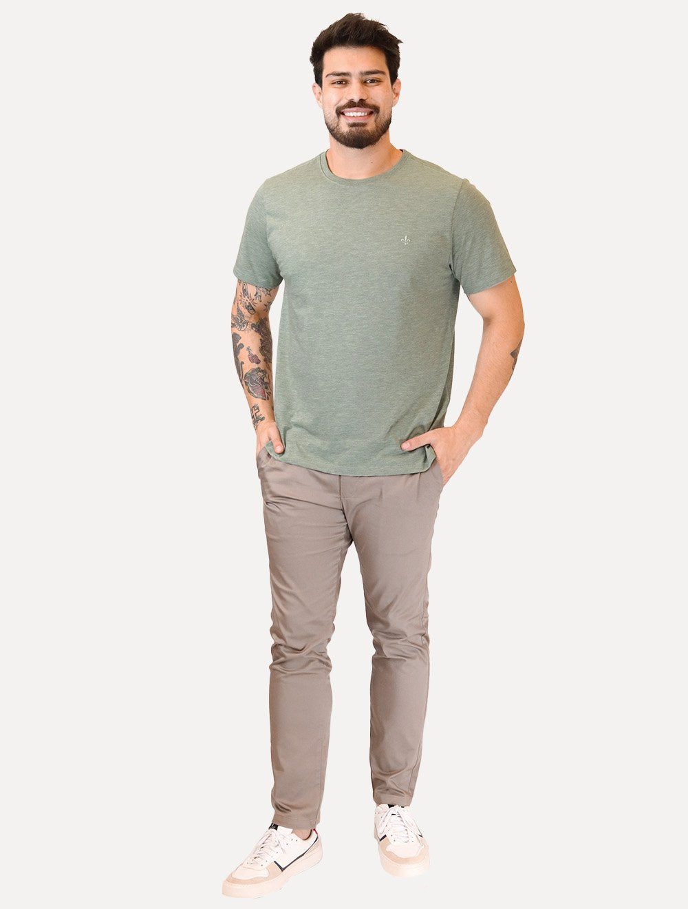 Camiseta Dudalina Masculina Mini Stripes Verde Médio