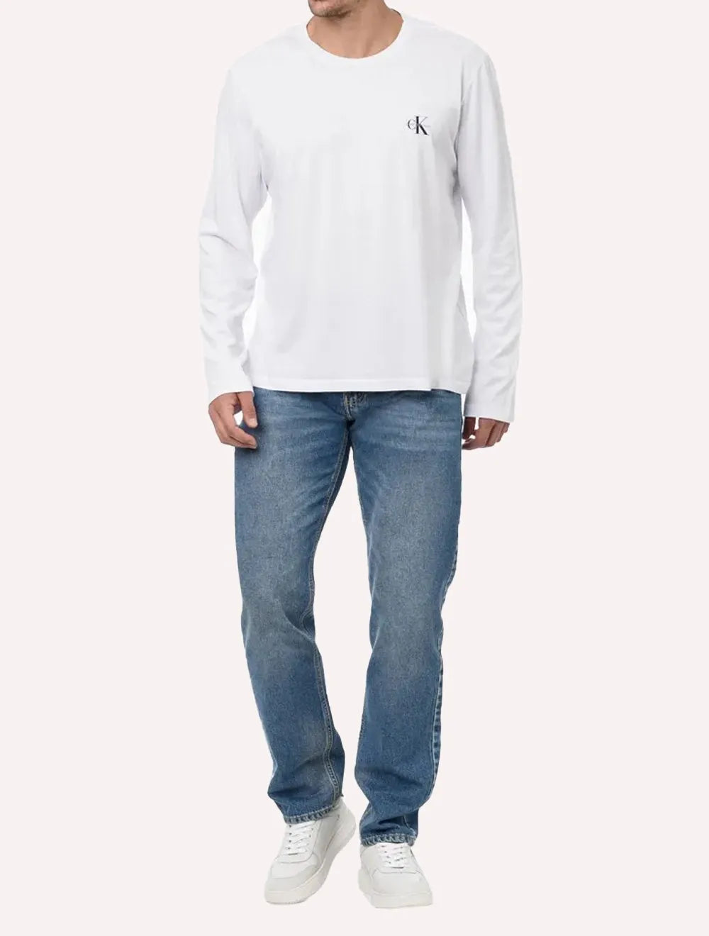 Blusa Calvin Klein Jeans Masculina Manga Longa New Logo Re Issue Branca