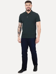 Polo Calvin Klein Masculina Piquet Slim Center Rubber Premium Azul Petróleo