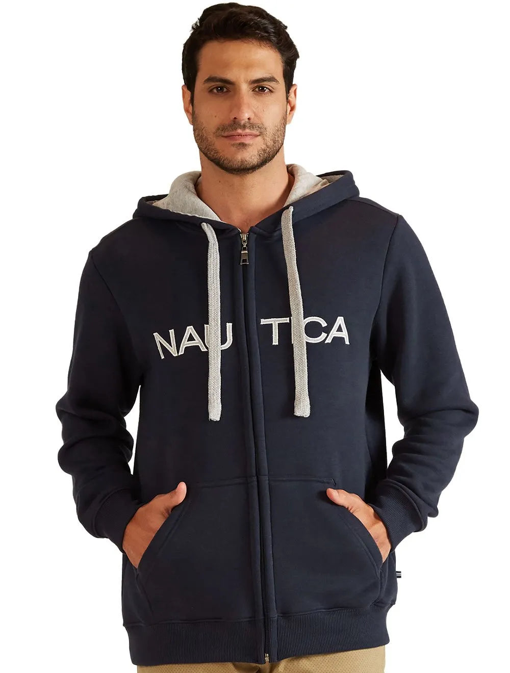 Moletom Nautica Masculino Hoodie Full-Zip Embroidered Azul Marinho