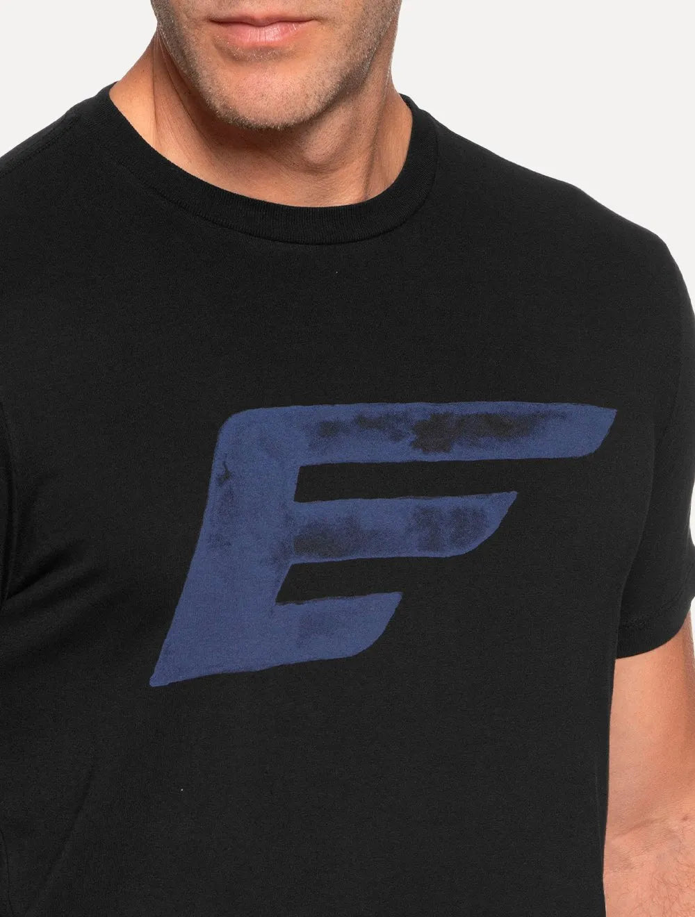 Camiseta Ellus Masculina Cotton Fine Blue Maxi Logo Classic Preta