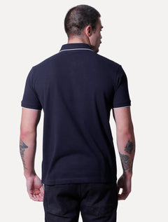 Polo Dudalina Masculina Piquet Chambray Azul Marinho