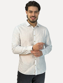 Camisa Dudalina Masculina Slim Slub Cotton Xadrez Branca