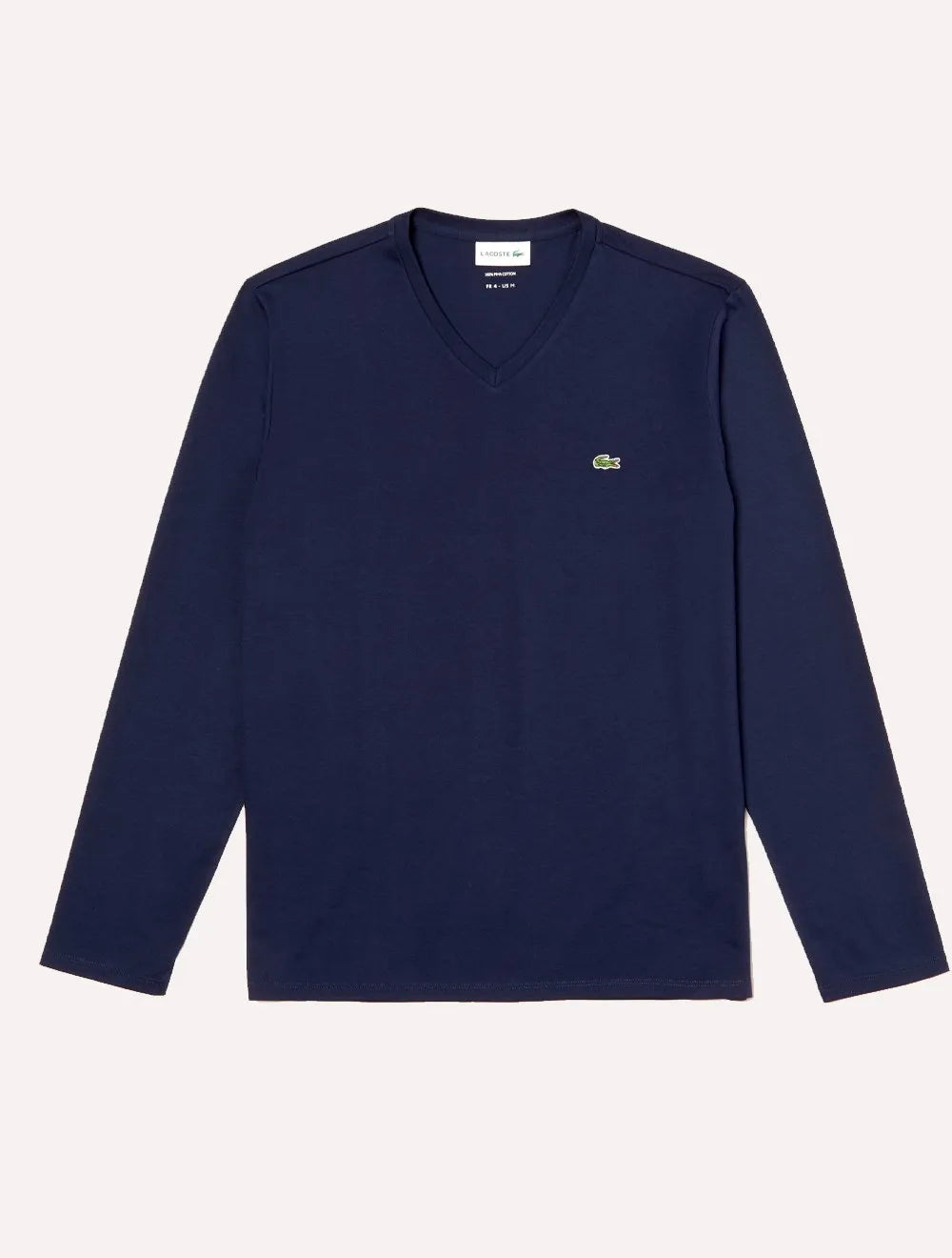 Camiseta Lacoste Masculina Manga Longa Jersey Pima Cotton V-Neck Lightweight Azul Marinho