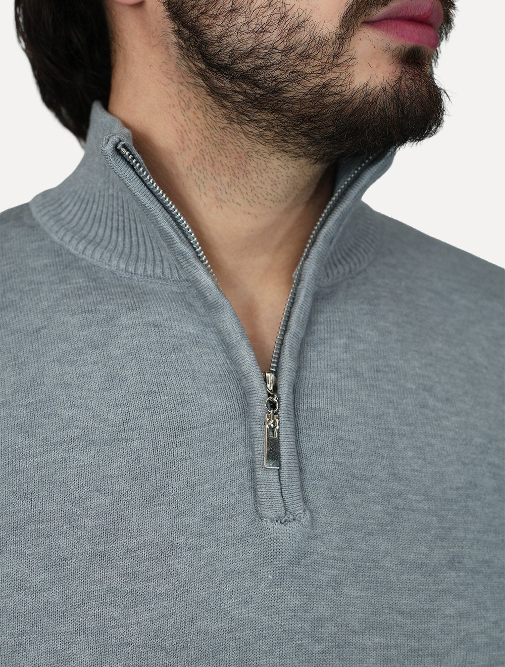 Suéter Dixen Masculino Tricot Half-Zip Gola Alta Cinza