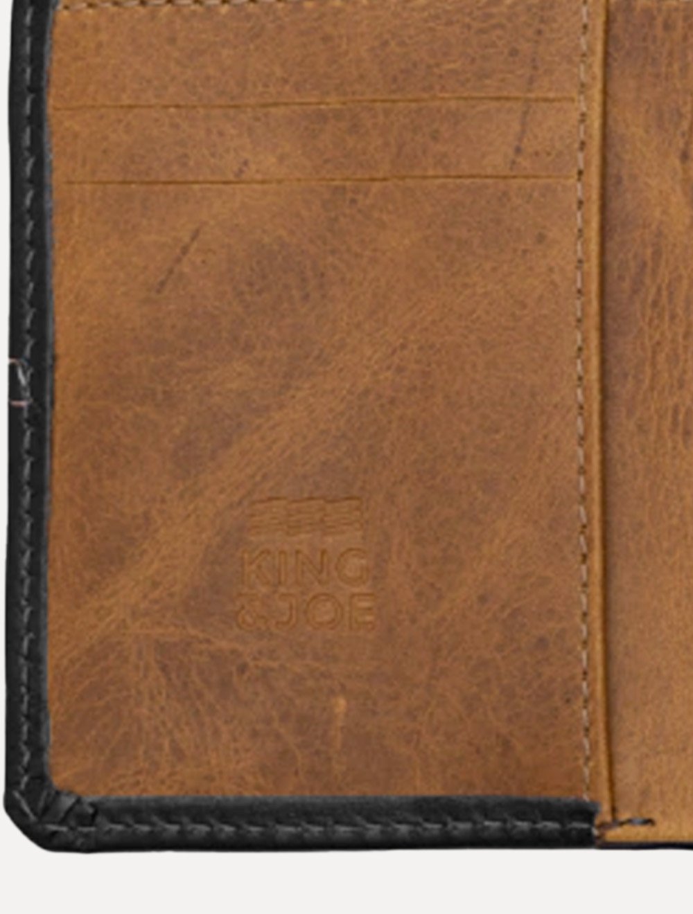 Carteira King & Joe Masculina Couro Vertical Pesponto Preto