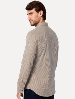 Camisa Dudalina Masculina Milano Superfine Cotton Micro Vichy Marrom Médio