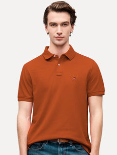 Polo Tommy Hilfiger Masculina Regular Piquet 1985 Laranja Escuro