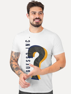 Camiseta Guess Masculina Logo Inc Question Branca
