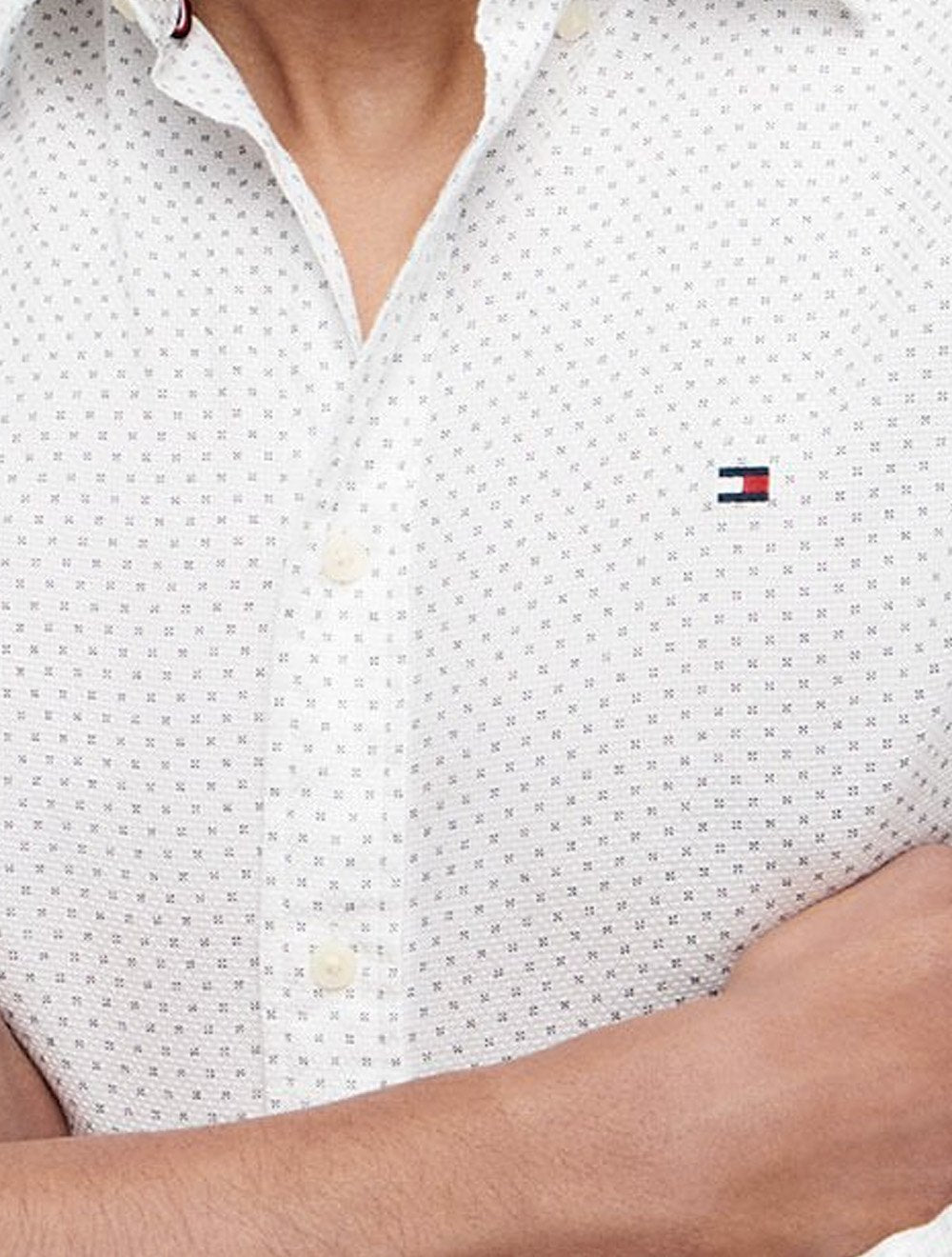 Camisa Tommy Hilfiger Masculina Flex Poplin Mini Print Shirt Branco