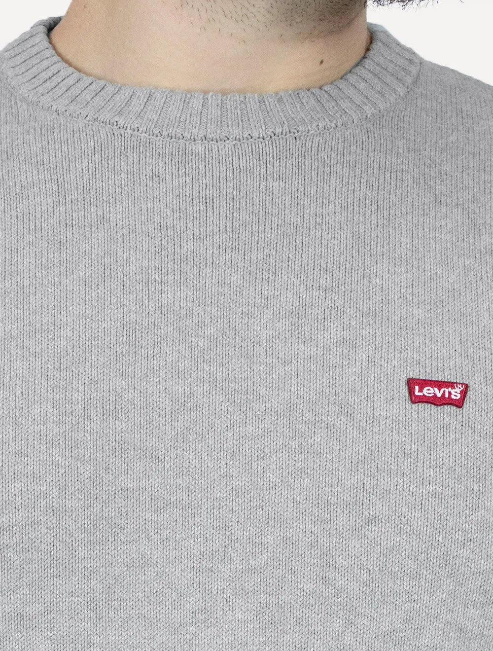 Suéter Levis Masculino Crewneck Classic Housemark Logo Cinza Mescla
