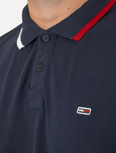Polo Tommy Jeans Masculina Regular Flag Neck Azul Marinho
