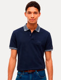 Polo Tommy Hilfiger Masculina Piquet Regular Melange Collar Azul Marinho