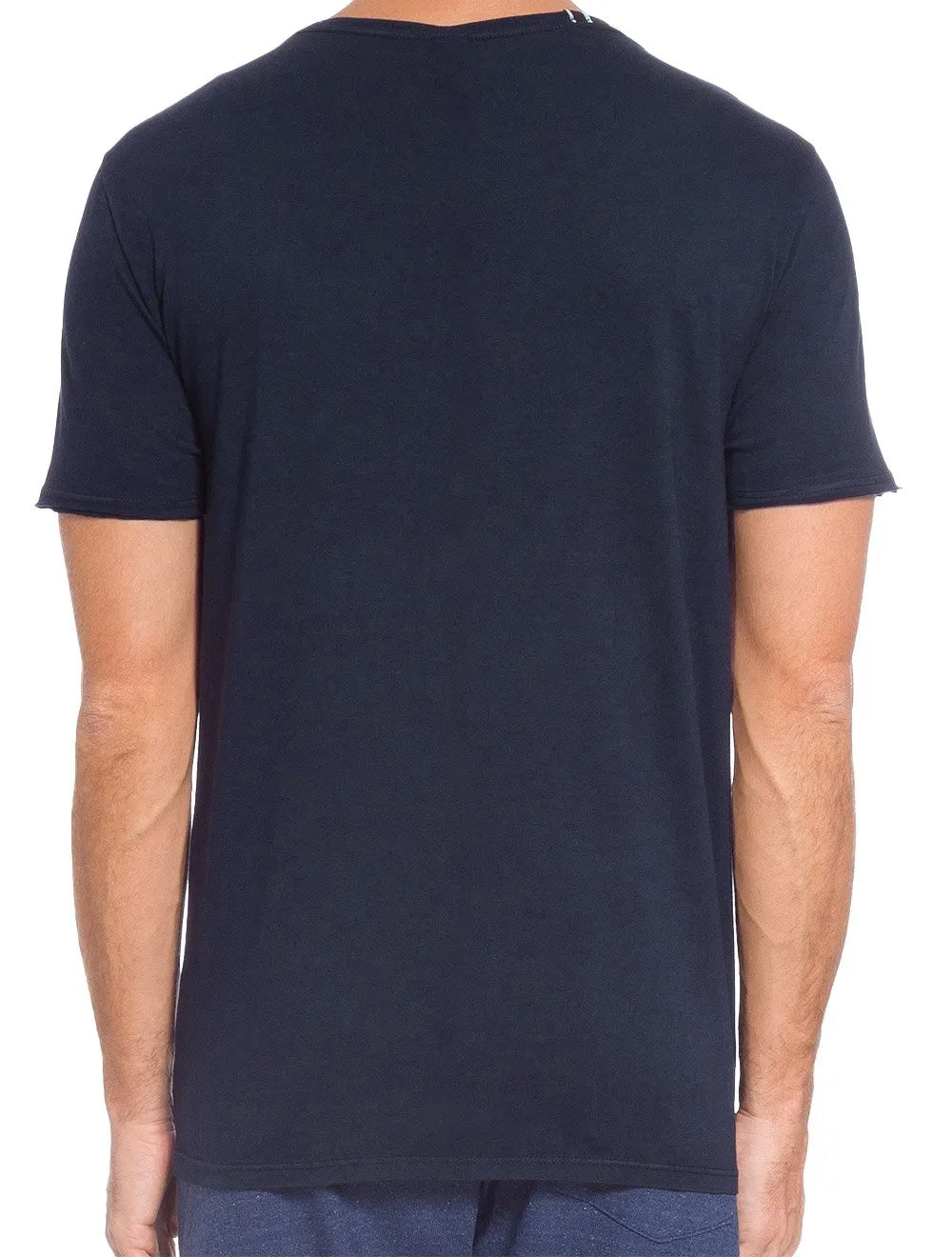 Camiseta Replay Masculina Basic Crewneck Logo Azul Marinho