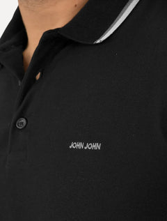 Polo John John Masculina Two Lines Preta