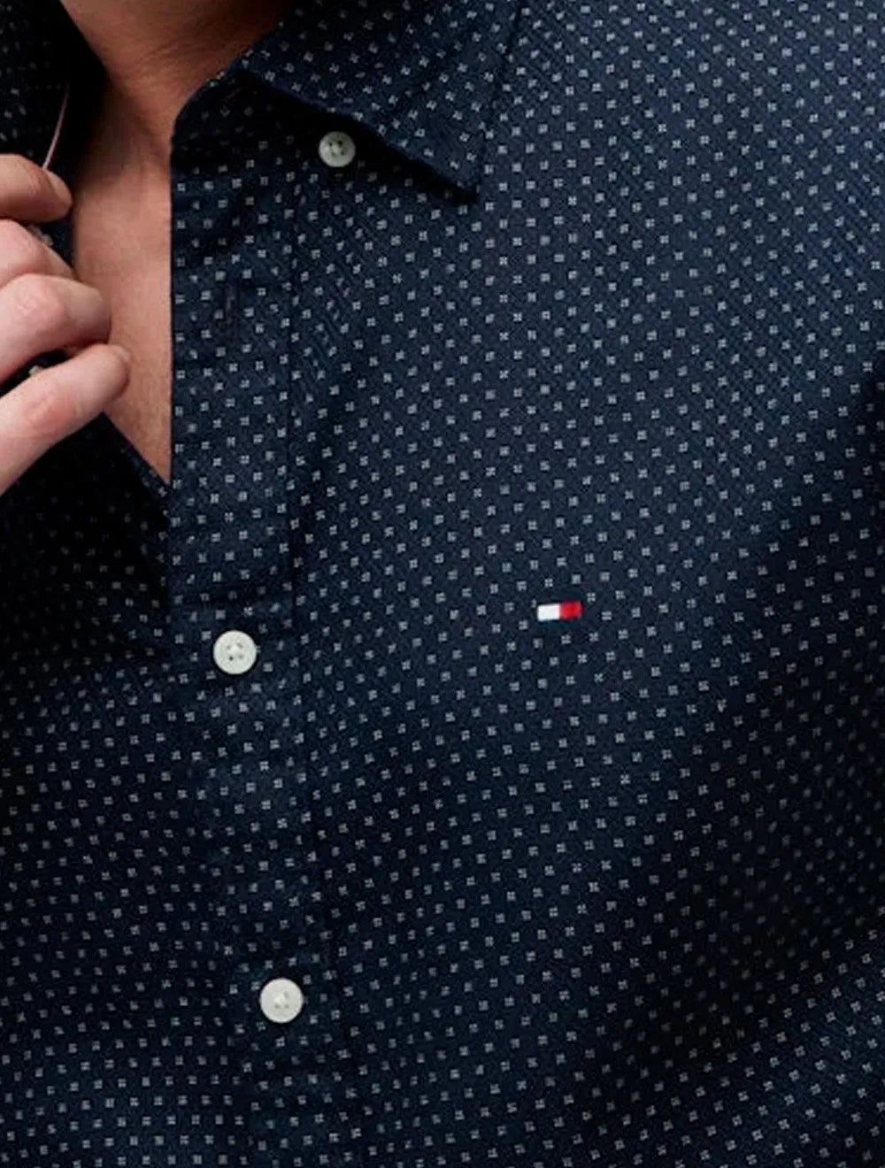 Camisa Tommy Hilfiger Masculina Flex Poplin Mini Print Shirt Azul Marinho