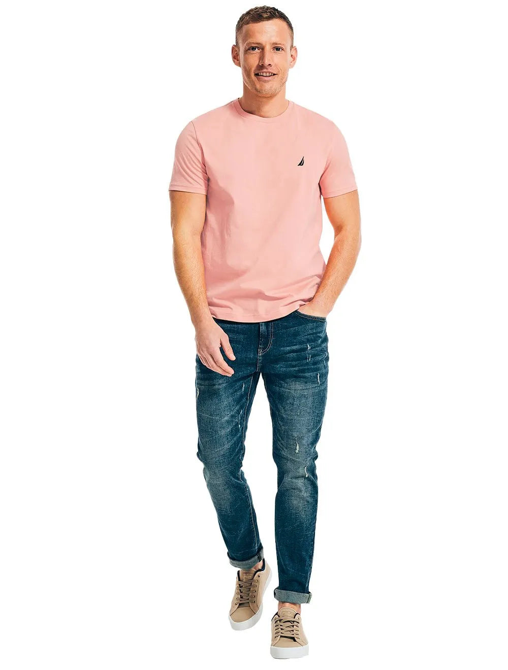 Camiseta Nautica Masculina Dark Icon Rosa Claro