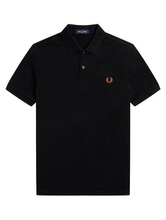 Polo Fred Perry Masculina Regular Piquet Plain Brown Logo Preta