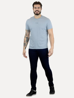 Camiseta Calvin Klein Masculina Flame Front Logo Azul Claro Mescla