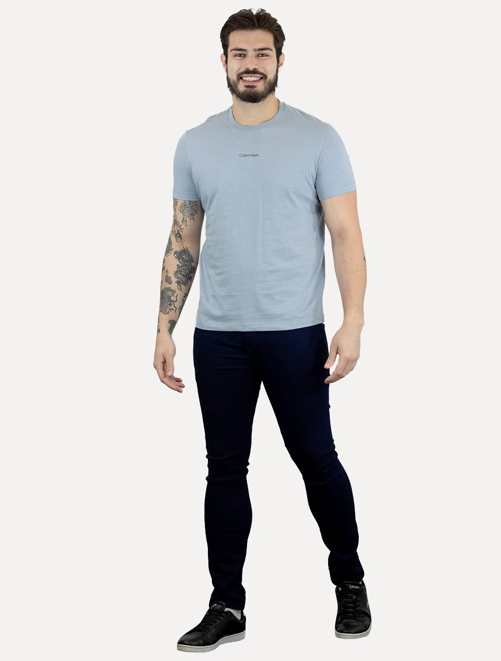 Camiseta Calvin Klein Masculina Flame Front Logo Azul Claro Mescla