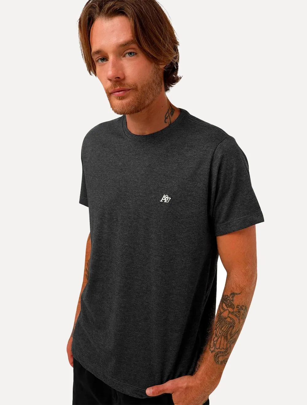 Camiseta Aeropostale Embroidered Light Logo NYC A87 Chumbo Mescla