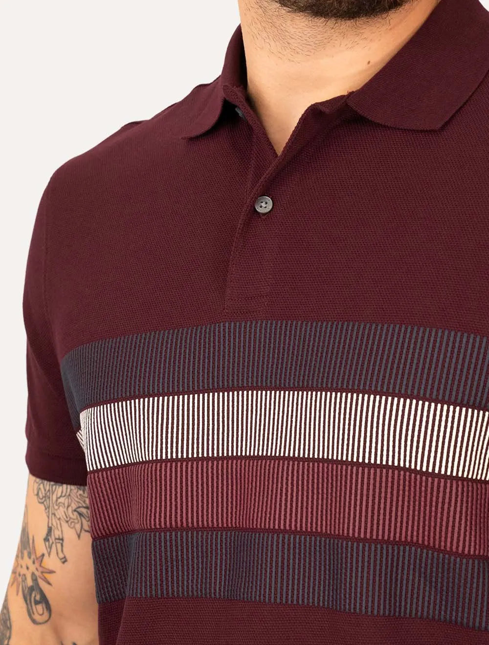 Polo Tommy Hilfiger Masculina Regular Shadow Global Stripe Bordô