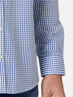 Camisa Dudalina Masculina Comfort Superfine Regular Xadrez Mono Logo Azul Médio