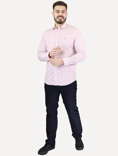 Camisa Tommy Hilfiger Masculina Regular Striped Poplin Rosa Médio
