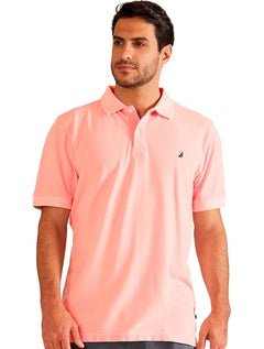 Polo Nautica Masculina Piquet Texture Collar Rosa Claro