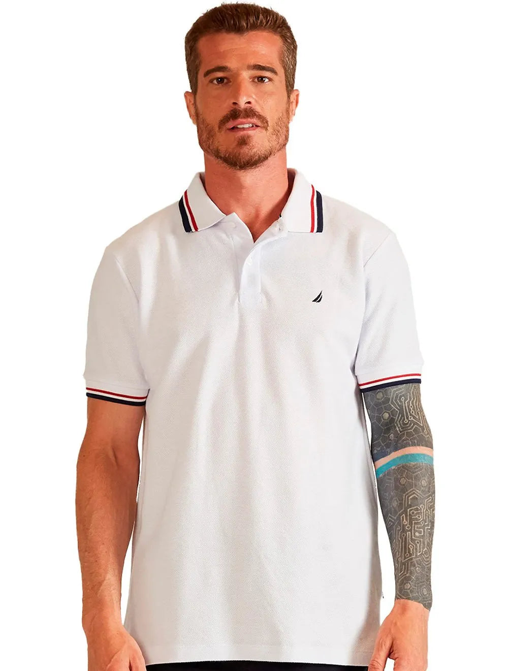 Polo Nautica Masculina Piquet Friezes Icon Branca