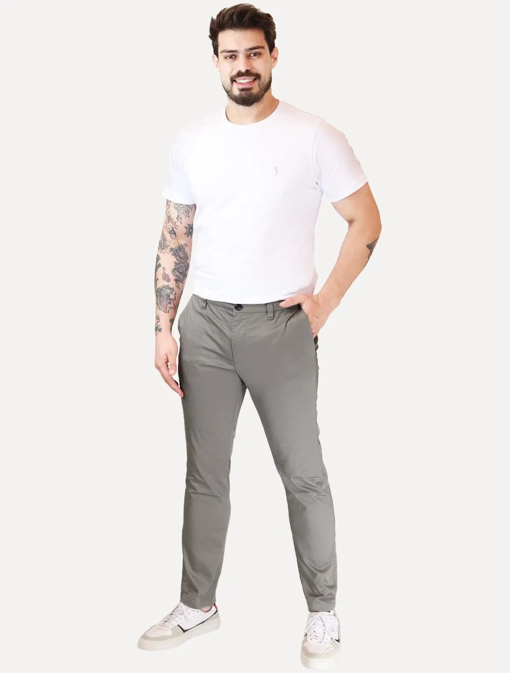 Calça Armani Exchange Masculina Social Stretch Chino Cinza