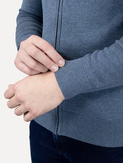 Suéter Tommy Hilfiger Masculino Essential Cotton Zip Through Azul Mescla