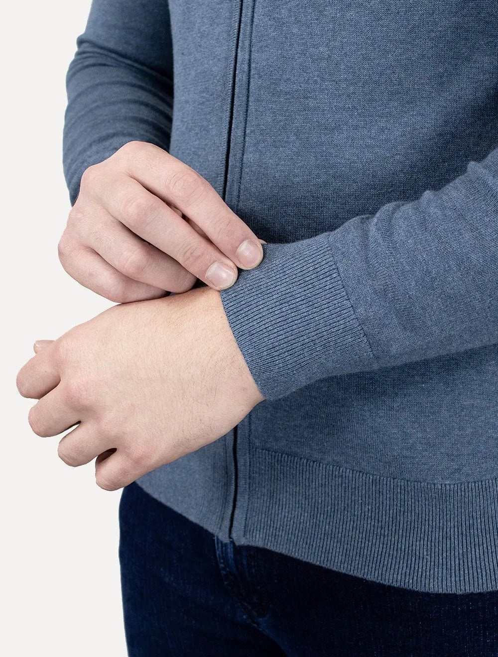 Suéter Tommy Hilfiger Masculino Essential Cotton Zip Through Azul Mescla