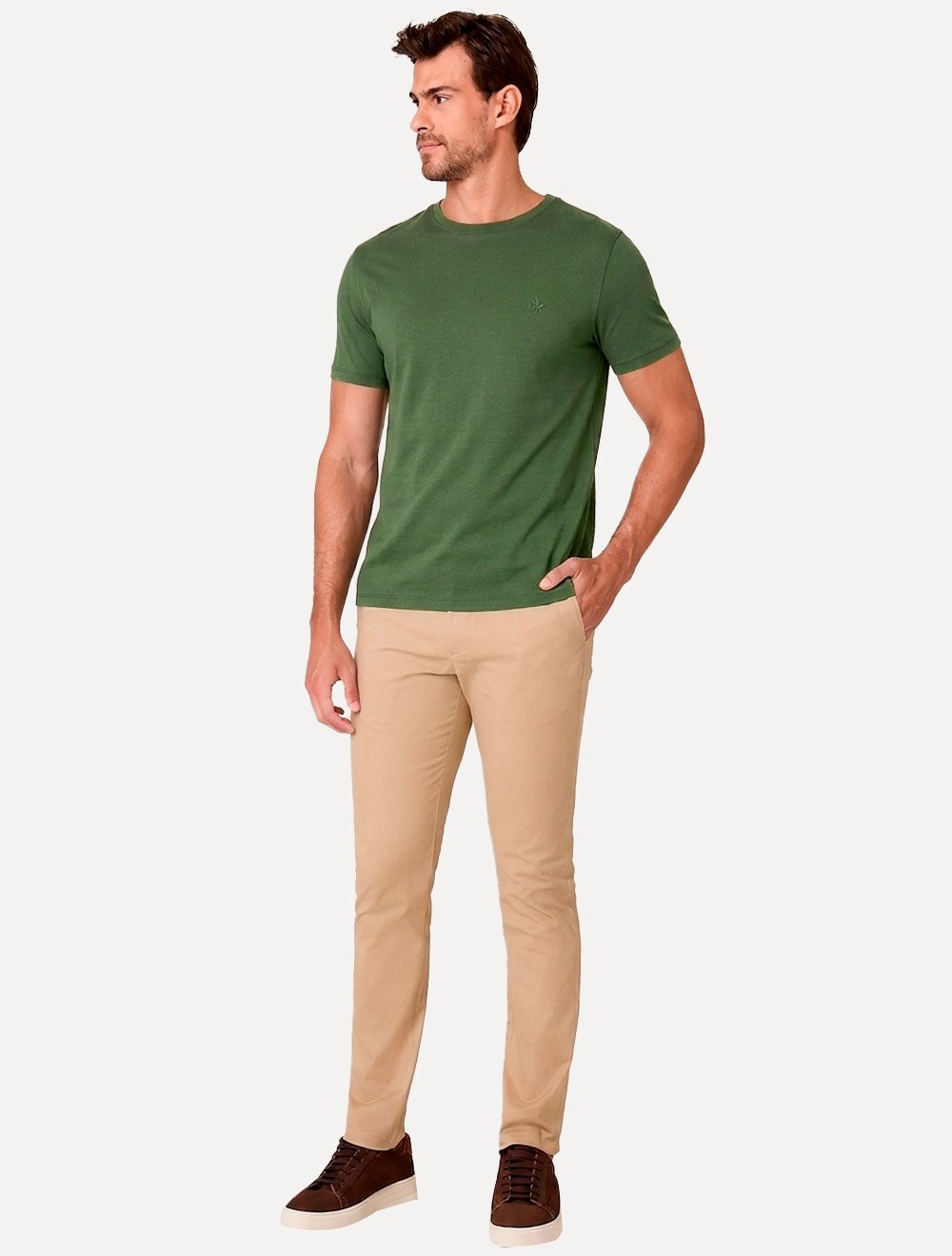 Camiseta Dudalina Masculina Essentials Modal Logo Verde Musgo