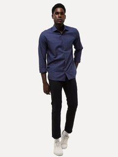 Camisa Dudalina Masculina Comfort Fit Xadrez Maq Grid Azul Marinho