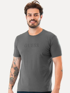 Camiseta Guess Masculina Grey Silk Logo Cinza Escuro