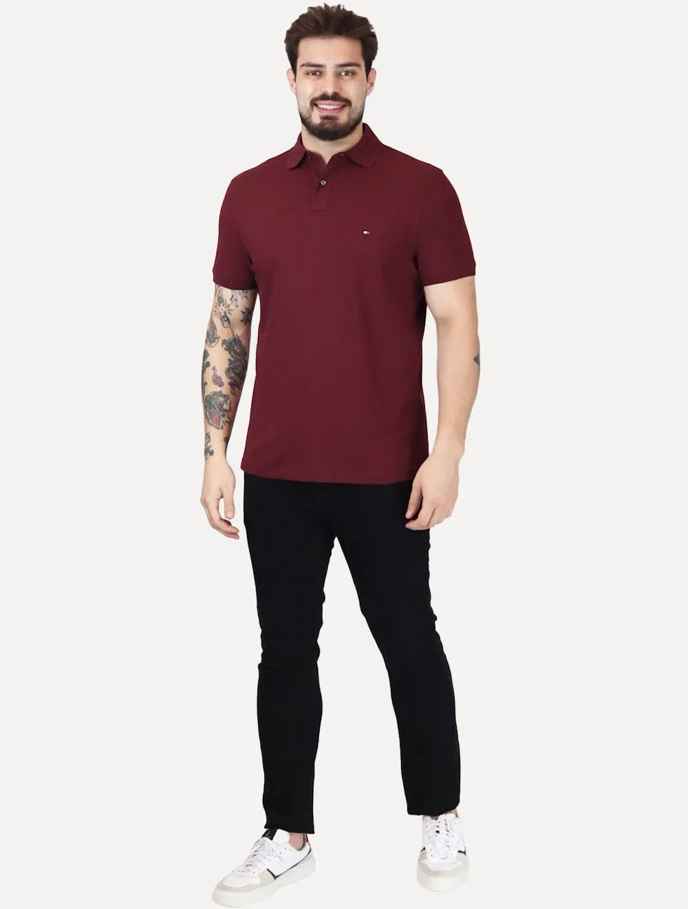 Polo Tommy Hilfiger Masculina Regular Piquet 1985 Bordô