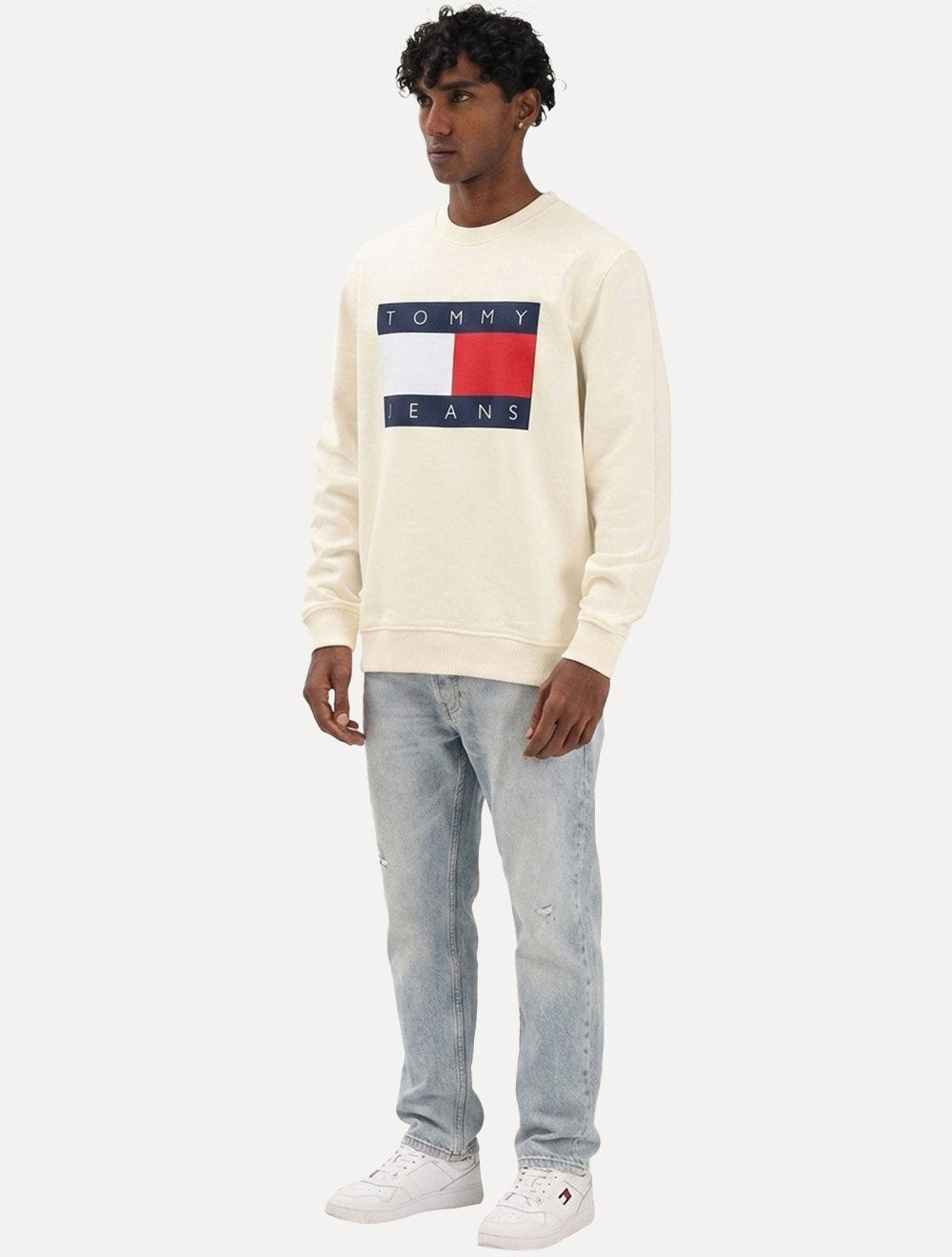 Moletom Tommy Jeans Masculino Big Flag Crewneck Amarelo Claro