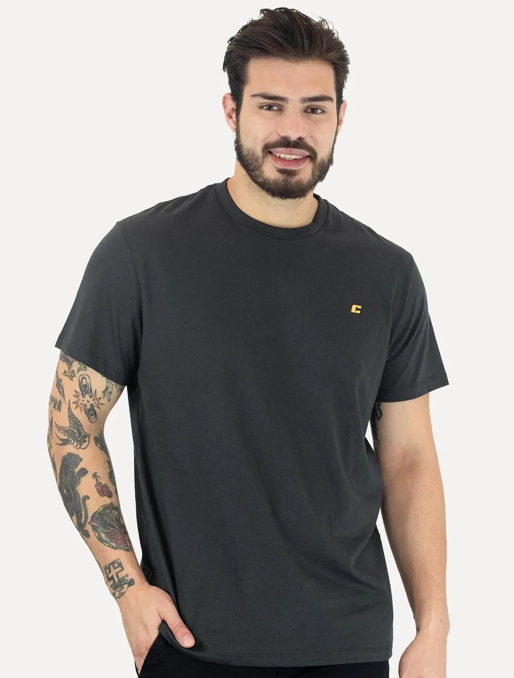 Camiseta Colcci Masculina Basica Logo Minimalista Chumbo
