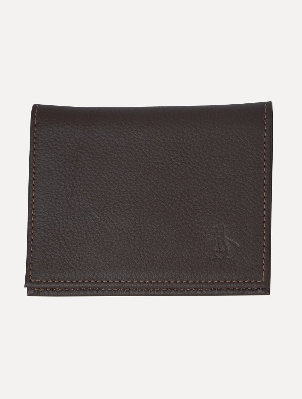 Carteira Original Penguin Masculina Couro Mini Vertical Logo Marrom Café