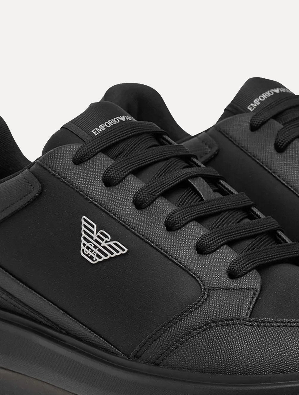 Tênis Empório Armani Masculino Logo Águia Metálico Preto