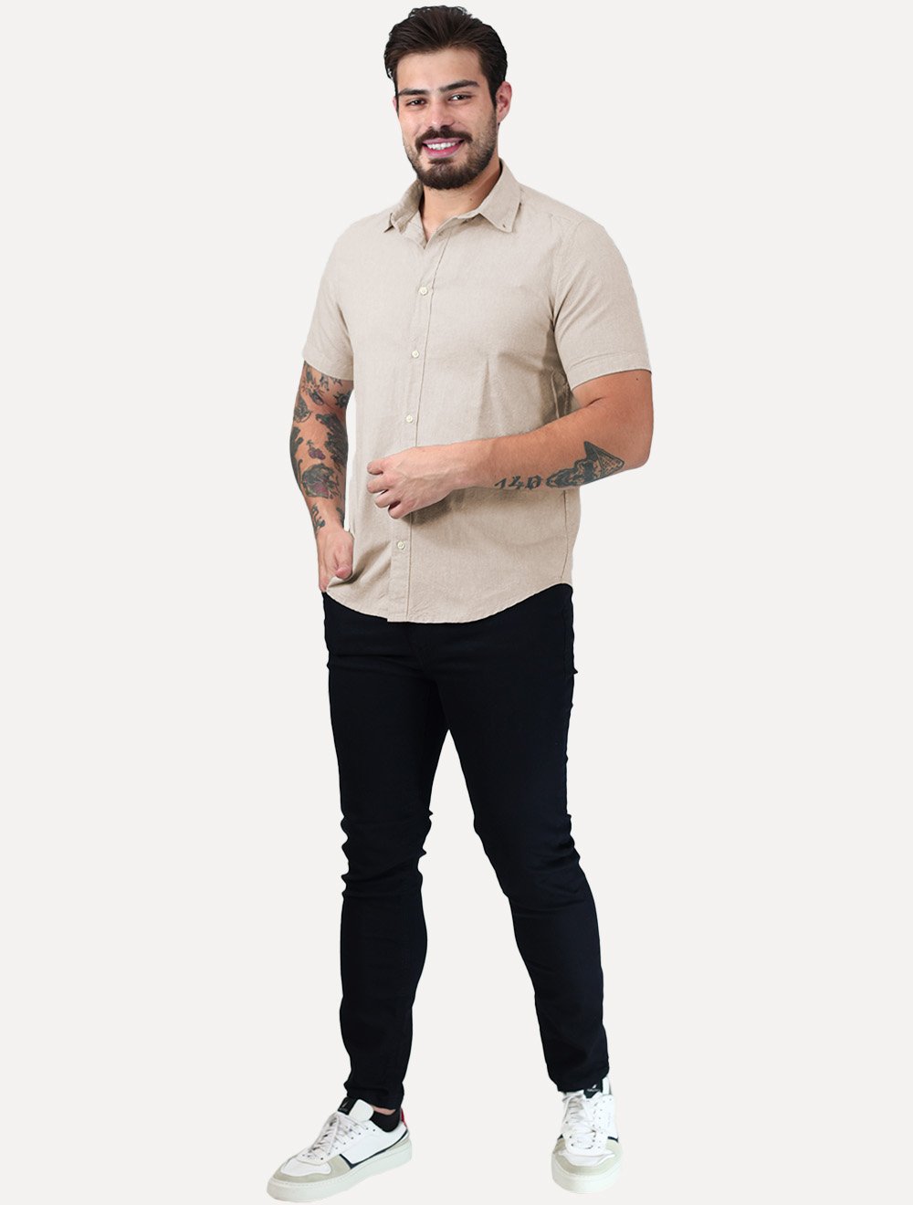 Camisa Aramis Masculina Manga Curta Slim Oxford Planalto Cáqui