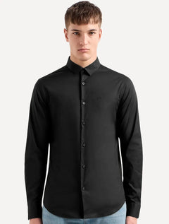 Camisa Armani Exchange Masculina Cotton Slim Fit Mono Logo Preta