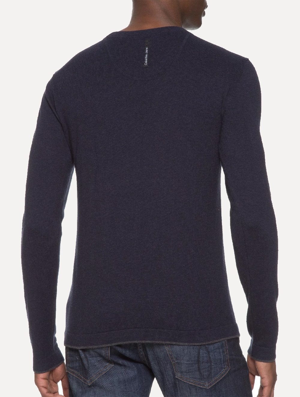Suéter Calvin Klein Jeans Masculino Tricot Gola Careca com Logo Marinho