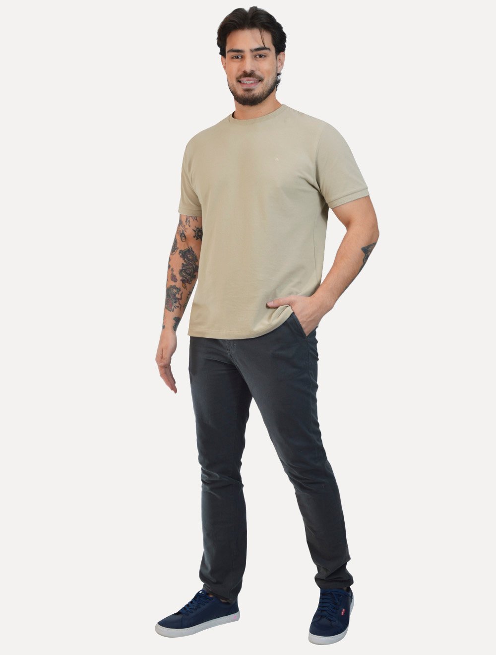 Camiseta Aramis Masculina Piquet Gola Retilinea Textura Cáqui Claro