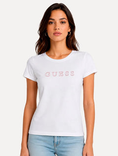 Camiseta Guess Feminina Outline Red Logo Branco