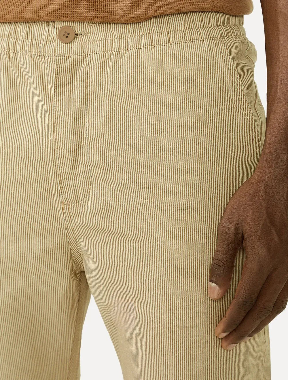 Calça Foxton Masculina Linho Nice Listrada Cáqui
