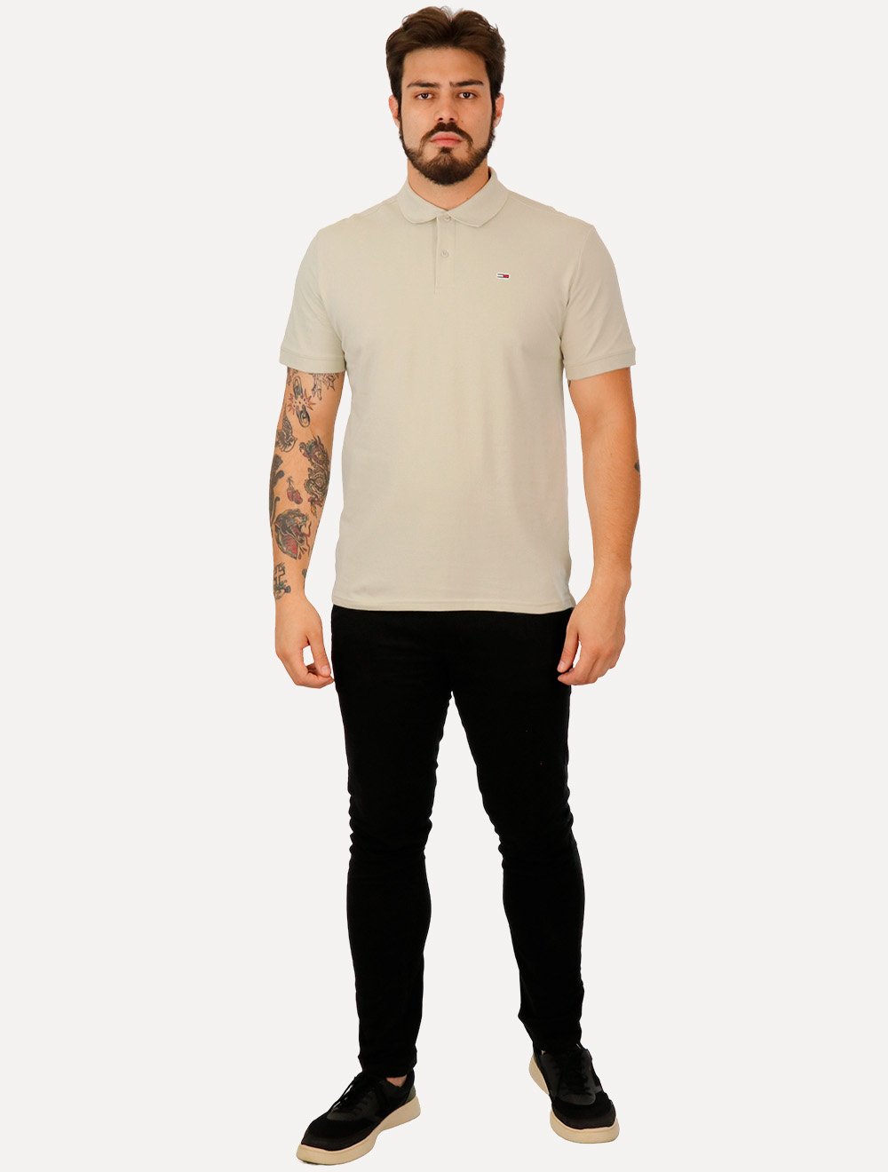 Polo Tommy Jeans Masculina Piquet Regular Placket Cáqui